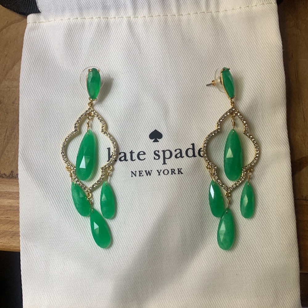 Green and Gold Kate Spade Dangle Earrings with Diamanté details